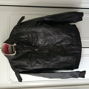 Levi’s Brown Leather Sherpa Lined Trucker Jacket Mens L